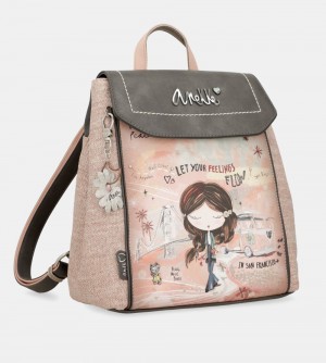 Plecaki Anekke Peace & Love Pink Backpack With Flap Damskie | 687ZFNKQS