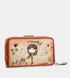 Portfele Anekke Peace & Love Camel Medium Rfid Wallet Damskie | 467FYBEWP