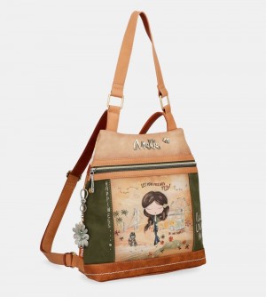 Torby Przez Ramię Anekke Peace & Love Camel Anti-theft Backpack Damskie | 310XESDLN