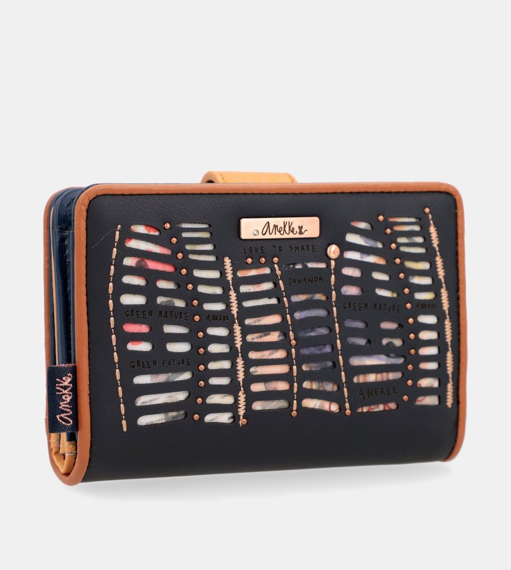 Portfele Anekke Nature Pachamama Medium Rfid Wallet Navy Blue Damskie | 637FCQNDB