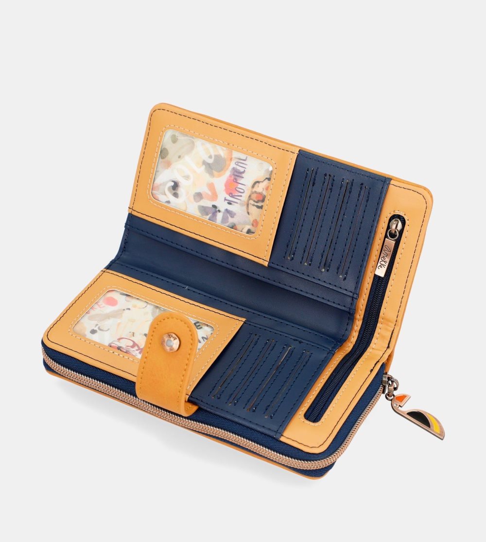 Portfele Anekke Nature Pachamama Navy Blue Large Rfid Wallet Damskie | 987ALXYHO