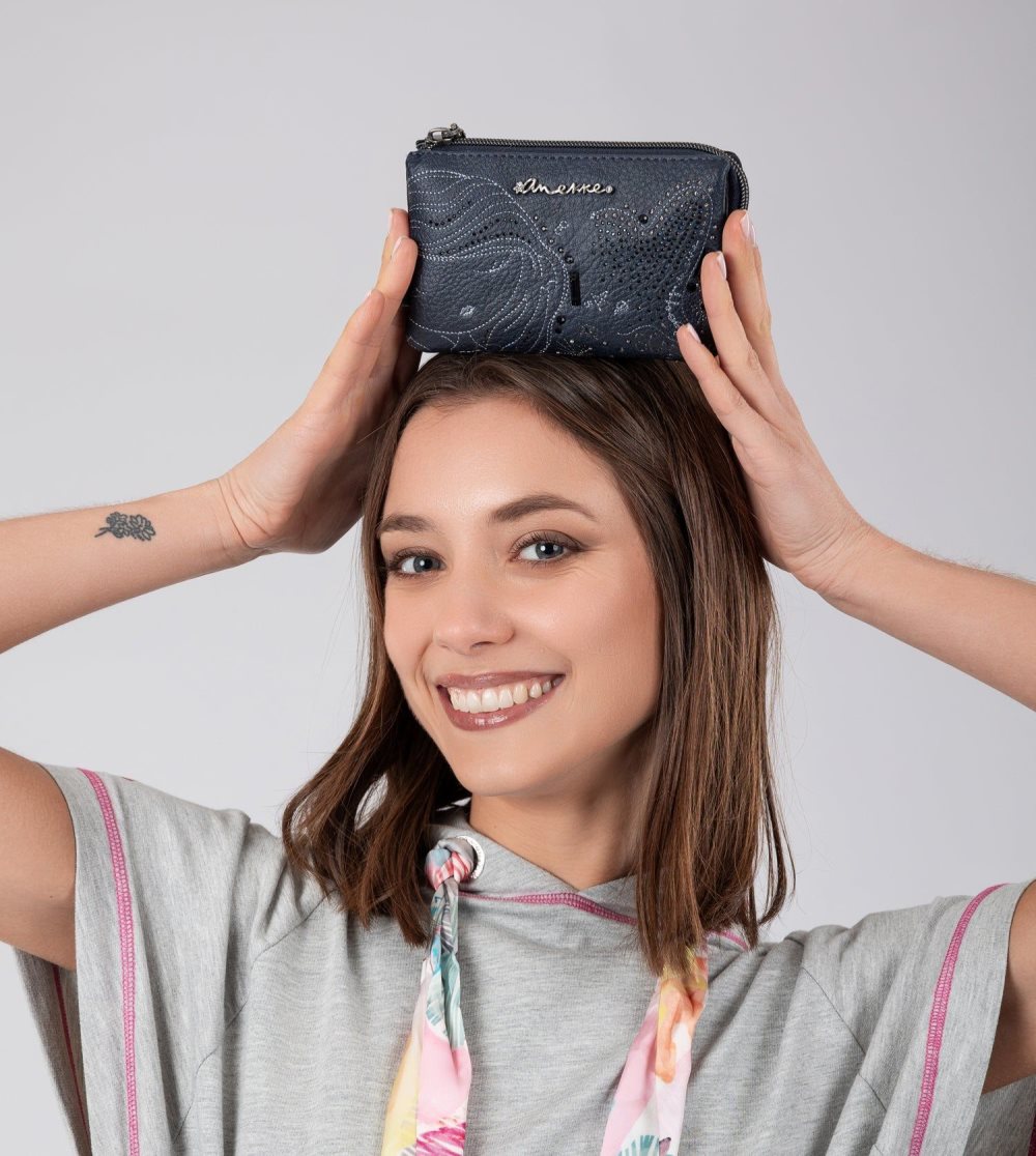 Portfele Anekke Studio Navy Blue Triple Coin Purse Damskie | 583TBOXFY