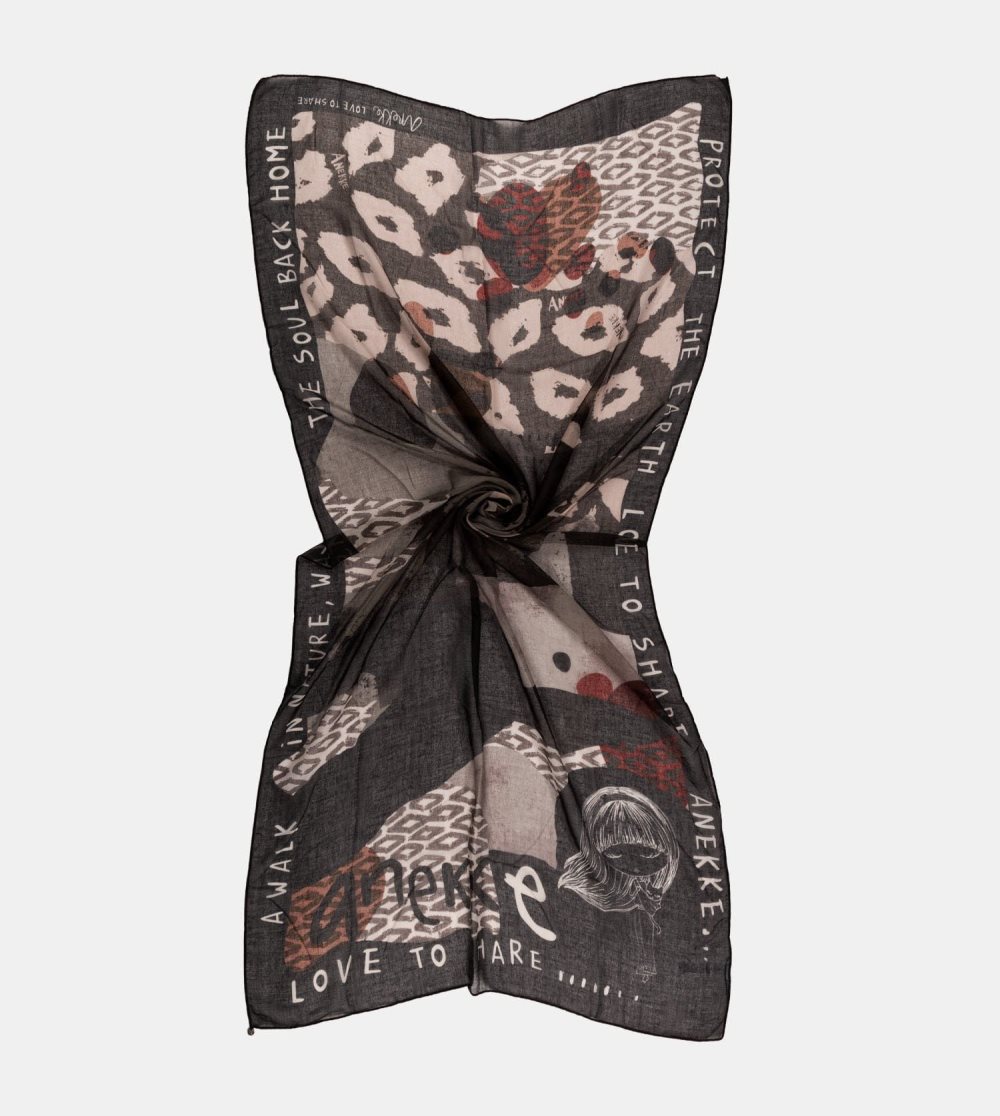 Szalik Anekke Amazonia Black Printed Scarf Damskie | 748OEFCTA