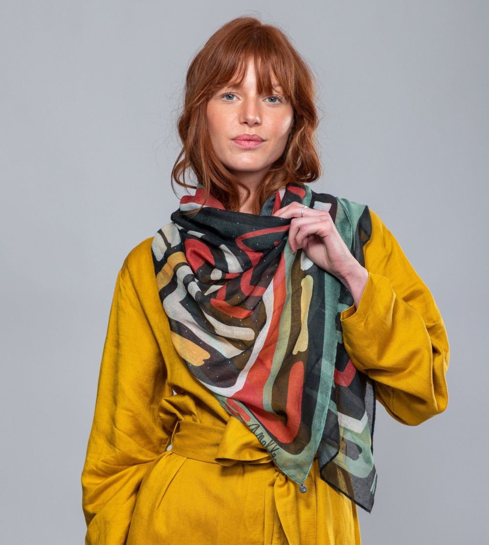 Szalik Anekke Kene Black Printed Scarf Damskie | 624JDEHQV