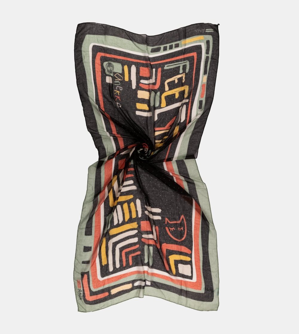 Szalik Anekke Kene Black Printed Scarf Damskie | 624JDEHQV