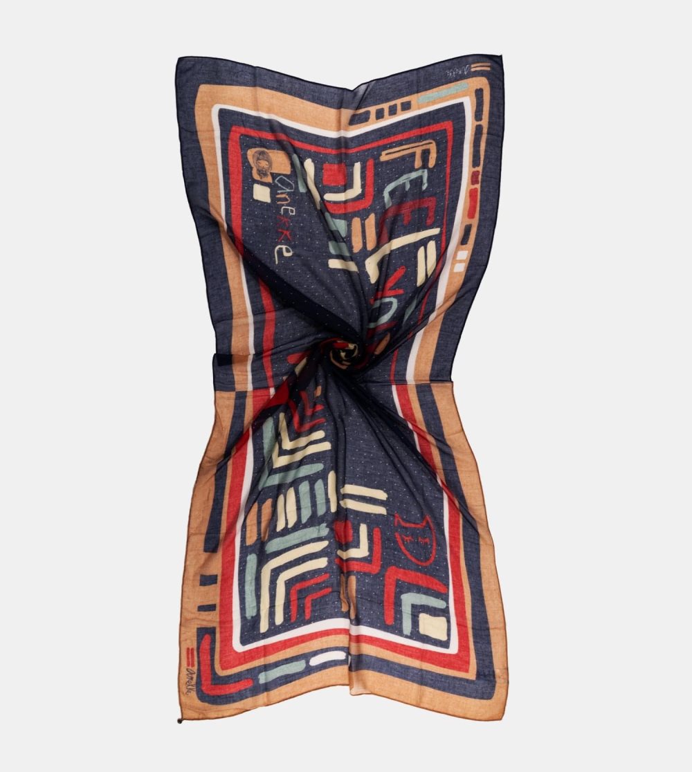 Szalik Anekke Kene Navy Blue Printed Scarf Damskie | 302SHUELO