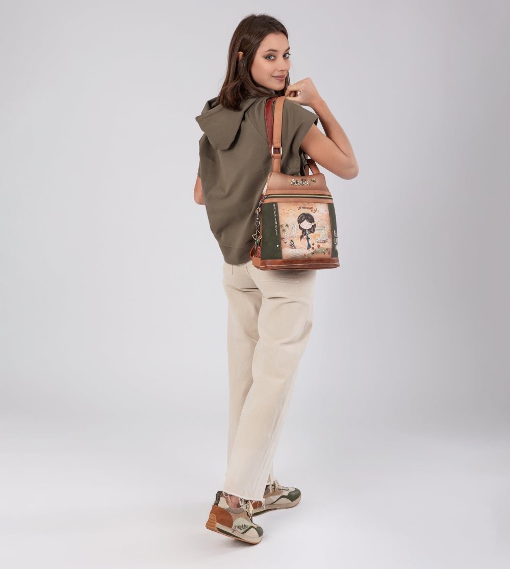 Torby Przez Ramię Anekke Peace & Love Camel Anti-theft Backpack Damskie | 310XESDLN