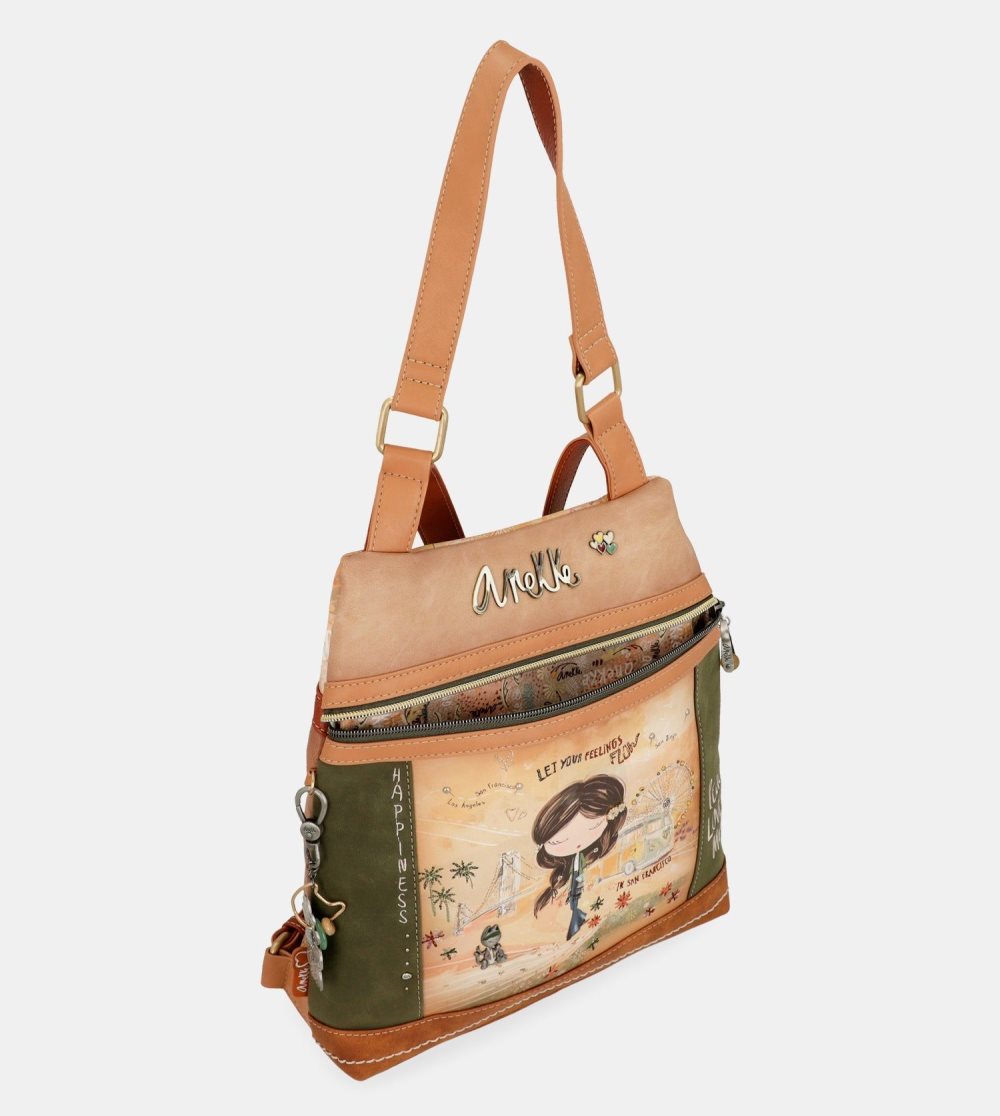 Torby Przez Ramię Anekke Peace & Love Camel Anti-theft Backpack Damskie | 310XESDLN
