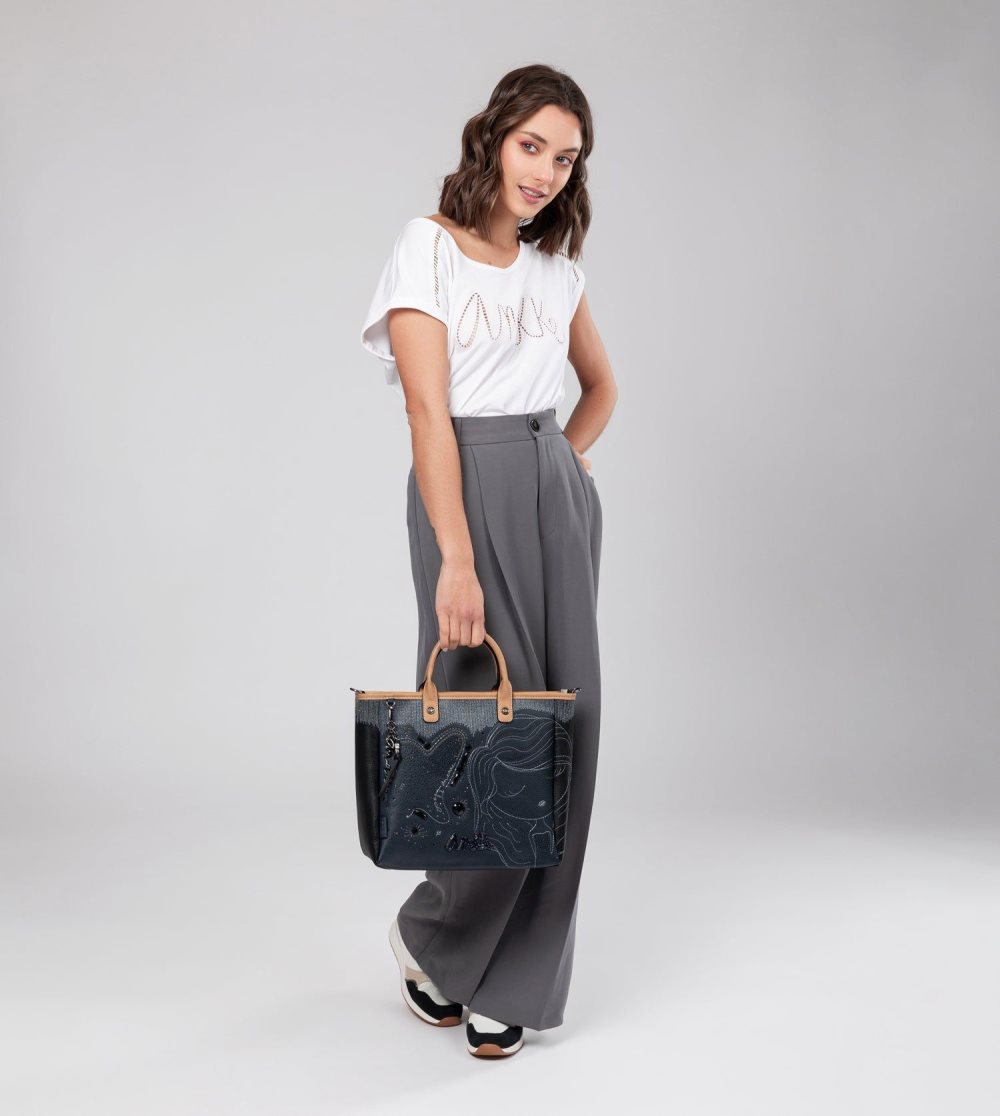 Torby Przez Ramię Anekke Studio Navy Blue Tote Damskie | 492ERLMAF
