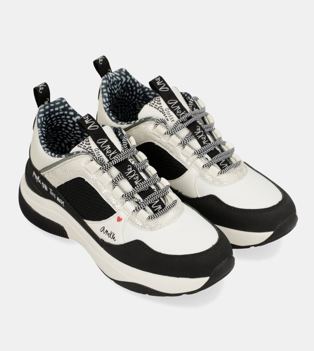 Trampki Anekke Fashion Black & White Sneakers Damskie | 872UVCXTJ