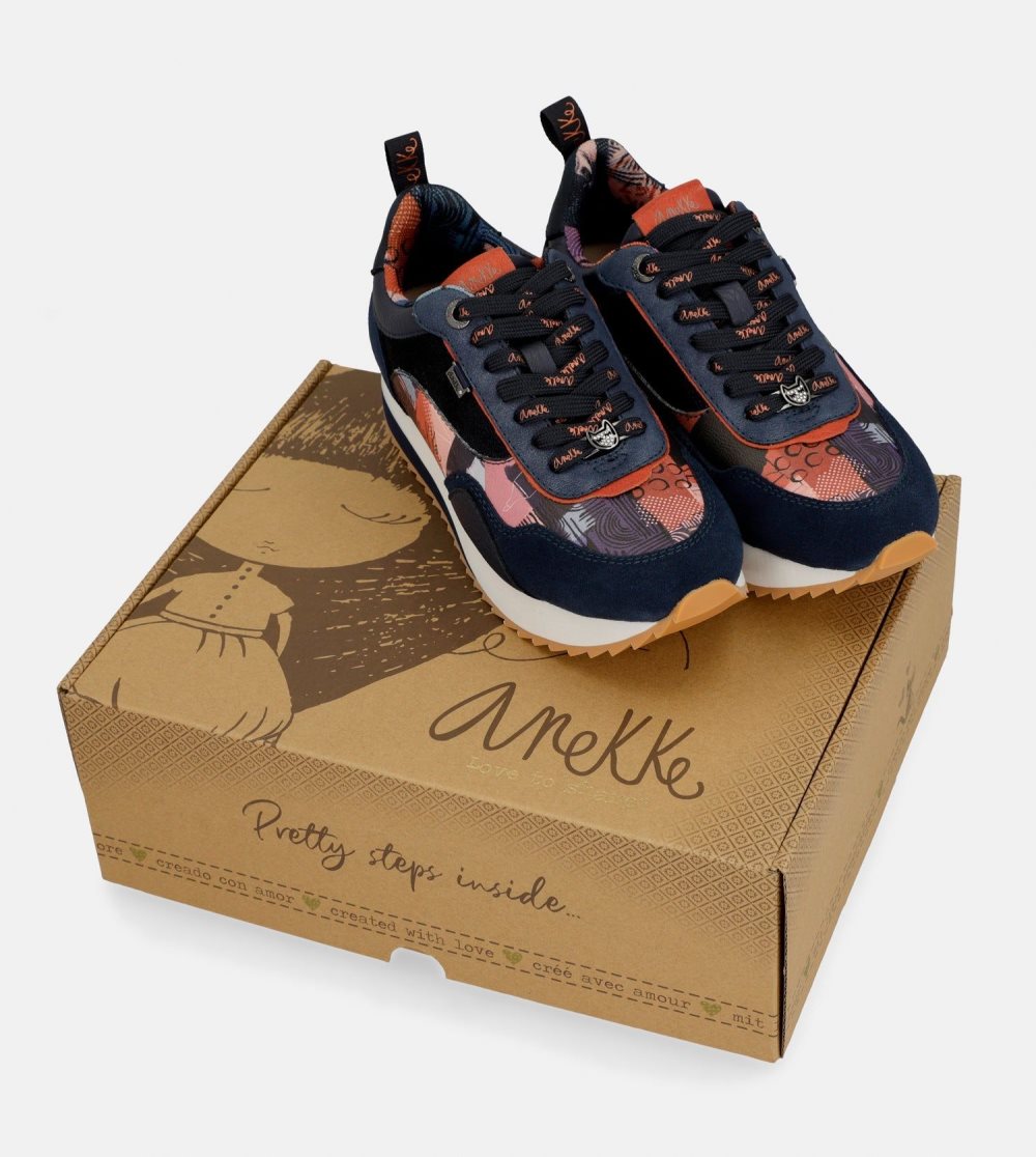 Trampki Anekke Navy Blue Palette Patterned Sports Sneakers Damskie | 287EMAPYO